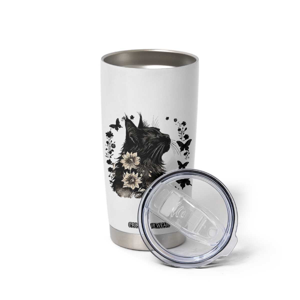 Black Maine Coon Cat Tumbler Cup Floral Sunflower Watercolor Gift TS12 Print Your Wear