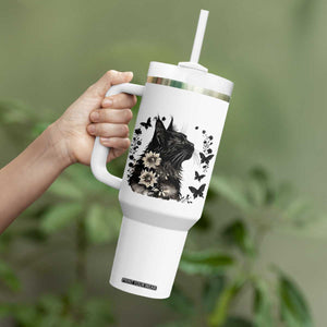 Black Maine Coon Cat Tumbler With Handle Floral Sunflower Watercolor Gift TS12 Print Your Wear