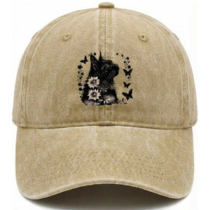 Black Maine Coon Cat Washed Cotton Baseball Cap Floral Sunflower Watercolor Gift TS12 Print Your Wear