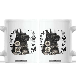 Black Maine Coon Cat Coffee Mug Floral Sunflower Watercolor Gift TS12 White Print Your Wear
