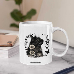 Black Maine Coon Cat Coffee Mug Floral Sunflower Watercolor Gift TS12 Print Your Wear