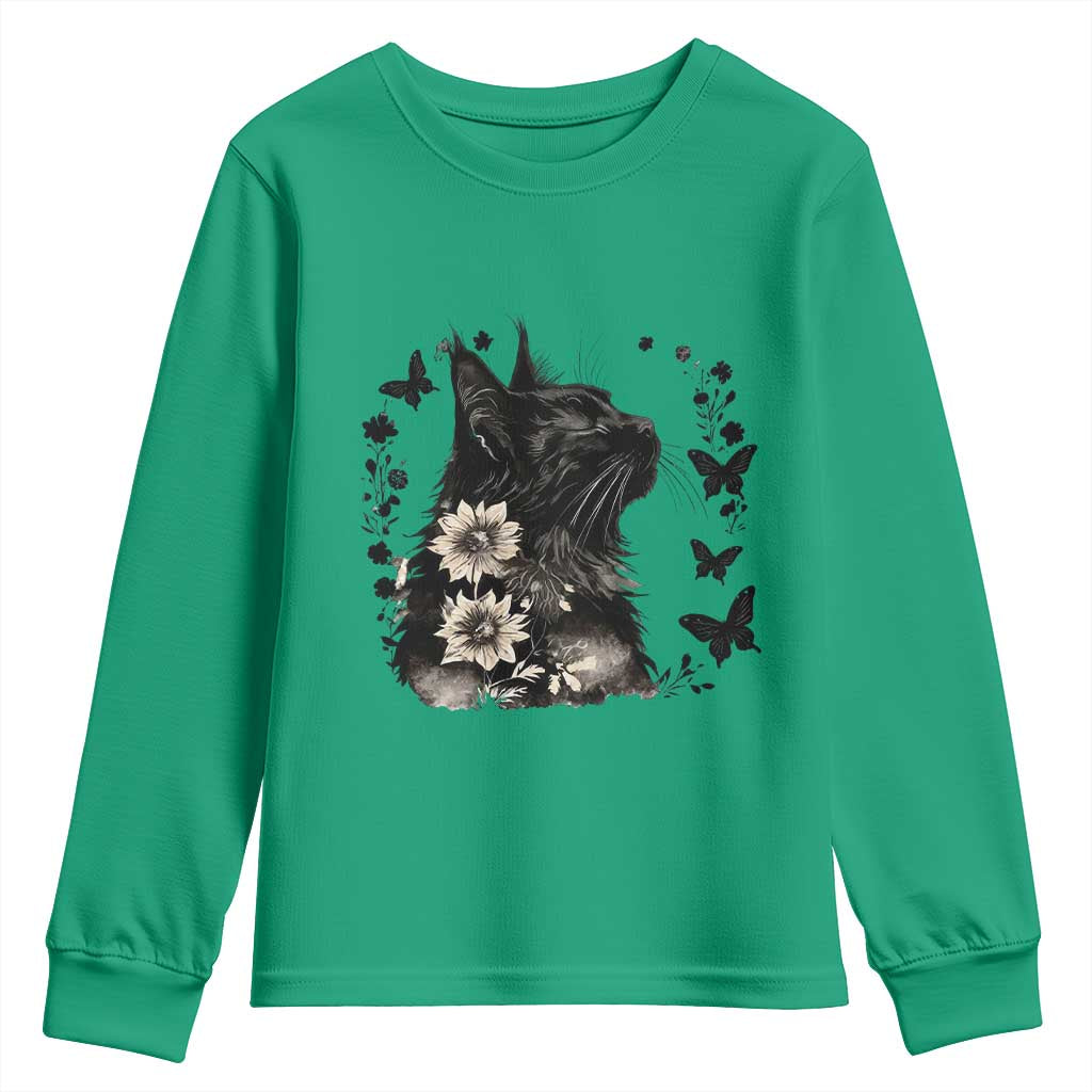 Black Maine Coon Cat Youth Sweatshirt Floral Sunflower Watercolor Gift TS12 Irish Green Print Your Wear