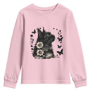 Black Maine Coon Cat Youth Sweatshirt Floral Sunflower Watercolor Gift TS12 Light Pink Print Your Wear