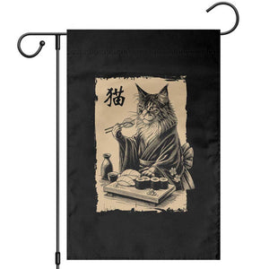 Vintage Japanese Cat Eating Sushi Garden Flag Funny Maine Coon Kimono Gift TS12 Black Print Your Wear