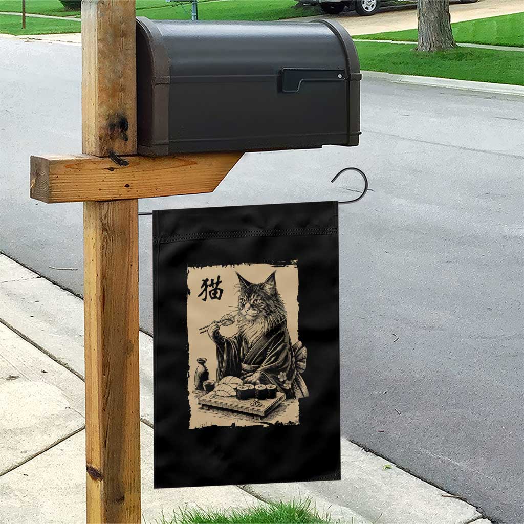 Vintage Japanese Cat Eating Sushi Garden Flag Funny Maine Coon Kimono Gift TS12 Print Your Wear