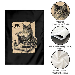 Vintage Japanese Cat Eating Sushi Garden Flag Funny Maine Coon Kimono Gift TS12 Print Your Wear