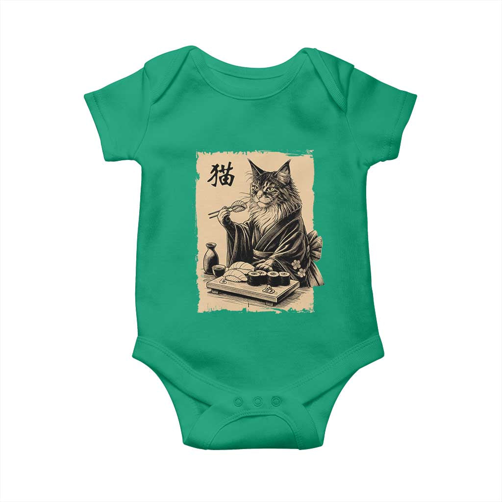 Vintage Japanese Cat Eating Sushi Baby Onesie Funny Maine Coon Kimono Gift TS12 Irish Green Print Your Wear