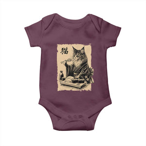 Vintage Japanese Cat Eating Sushi Baby Onesie Funny Maine Coon Kimono Gift TS12 Maroon Print Your Wear