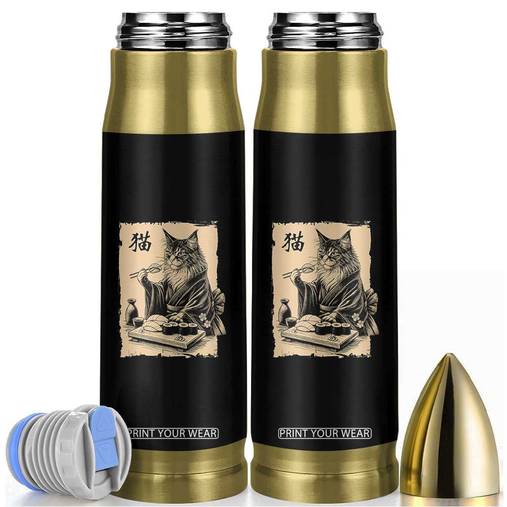 Vintage Japanese Cat Eating Sushi Bullet Tumbler Funny Maine Coon Kimono Gift TS12 Black Print Your Wear