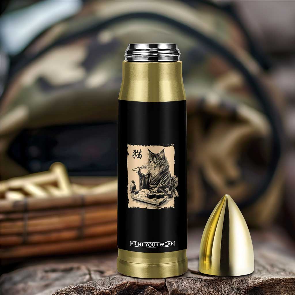 Vintage Japanese Cat Eating Sushi Bullet Tumbler Funny Maine Coon Kimono Gift TS12 Print Your Wear