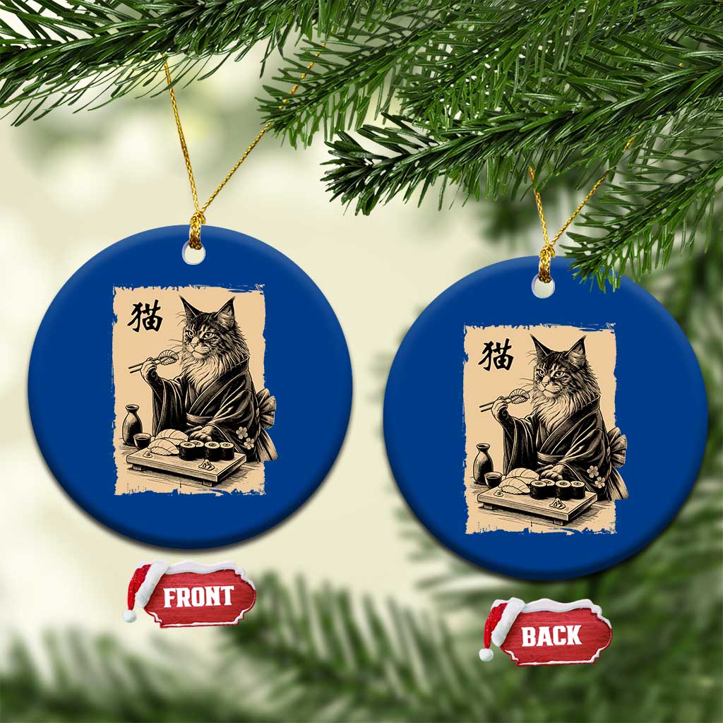 Vintage Japanese Cat Eating Sushi Ceramic Ornament Funny Maine Coon Kimono Gift TS12 1pc Blue Print Your Wear