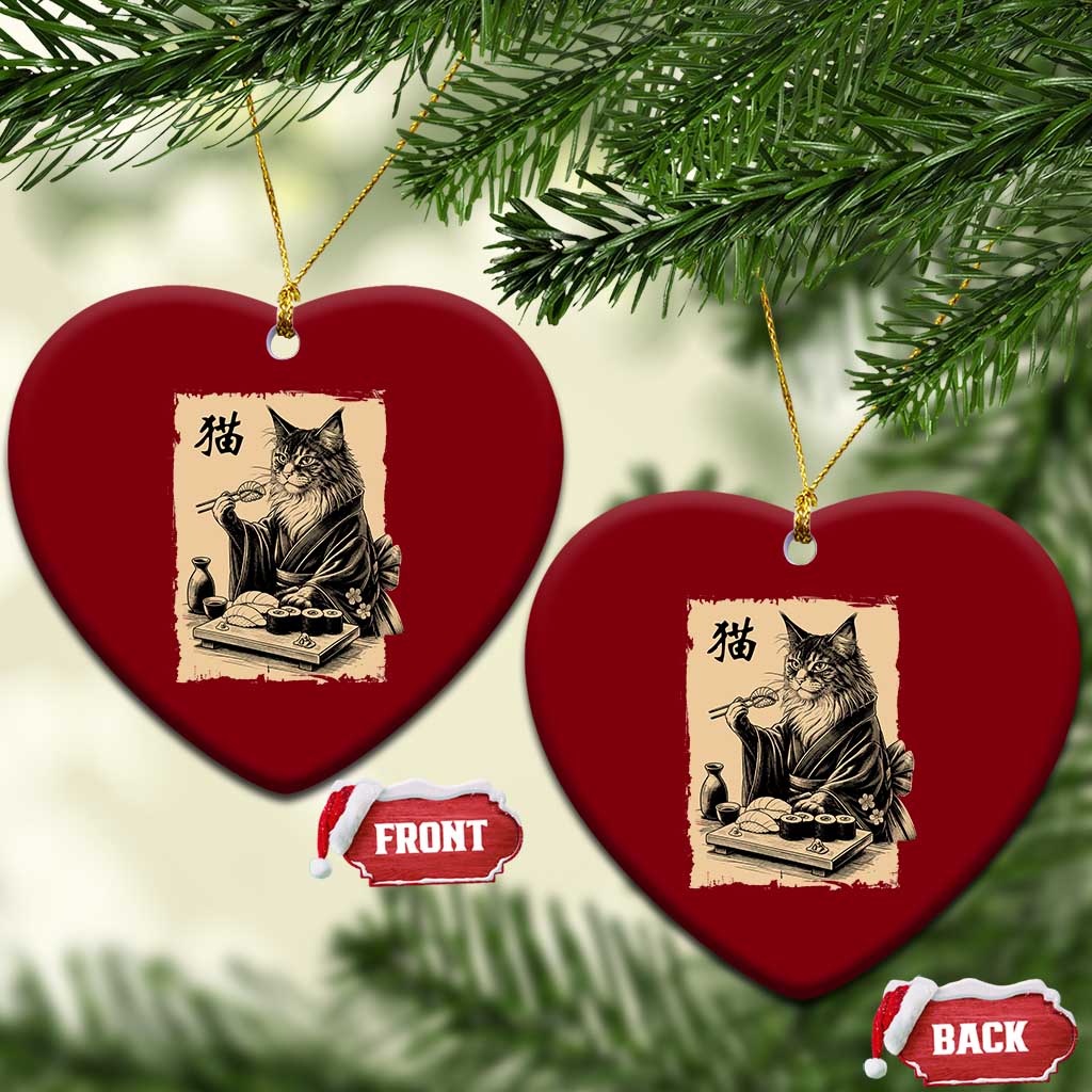 Vintage Japanese Cat Eating Sushi Ceramic Ornament Funny Maine Coon Kimono Gift TS12 Print Your Wear