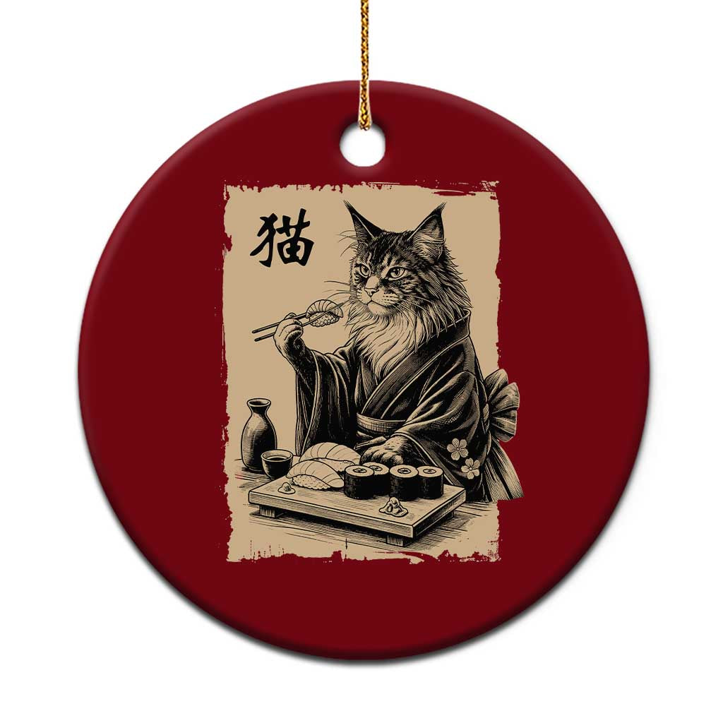 Vintage Japanese Cat Eating Sushi Ceramic Ornament Funny Maine Coon Kimono Gift TS12 1pc Red Print Your Wear