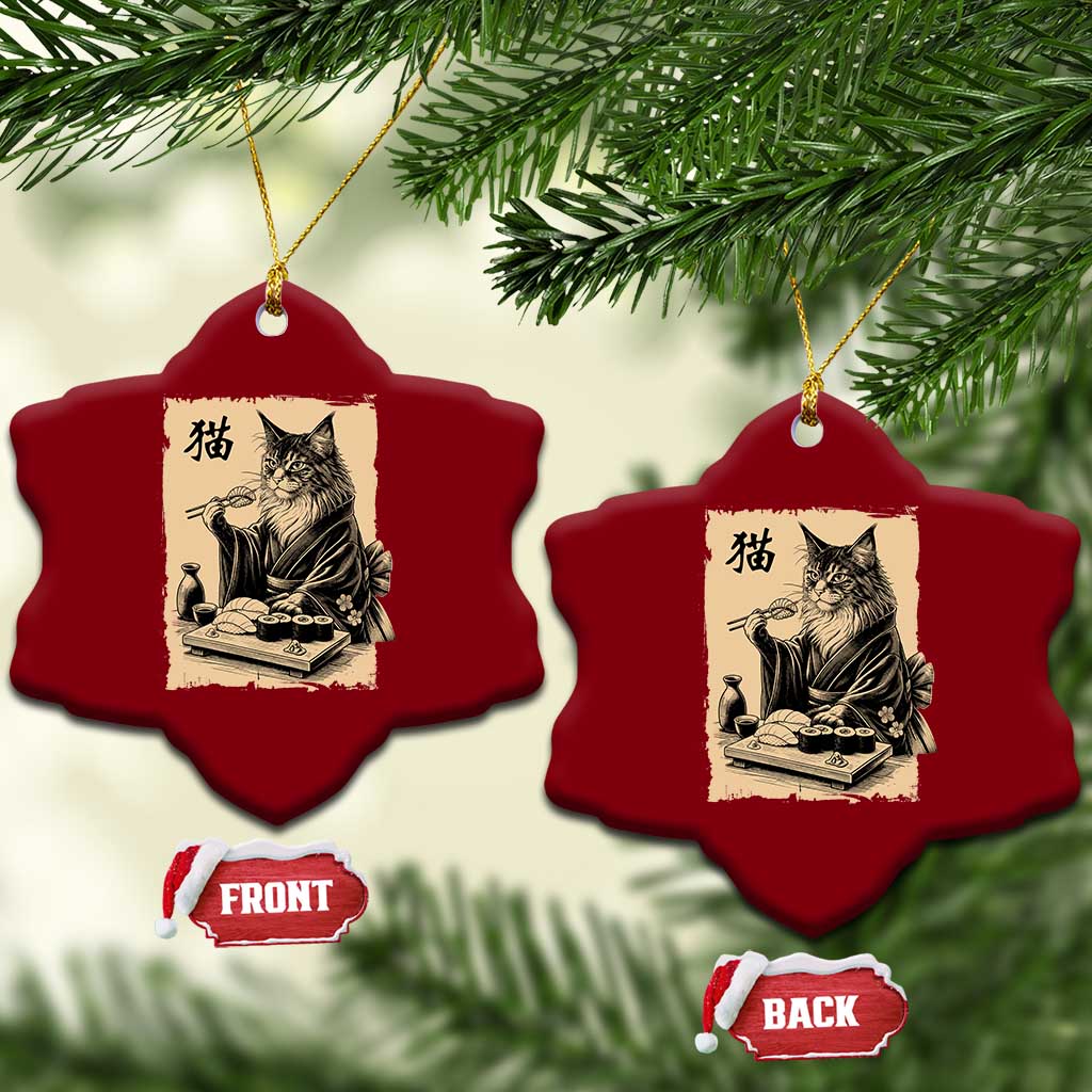 Vintage Japanese Cat Eating Sushi Ceramic Ornament Funny Maine Coon Kimono Gift TS12 Print Your Wear
