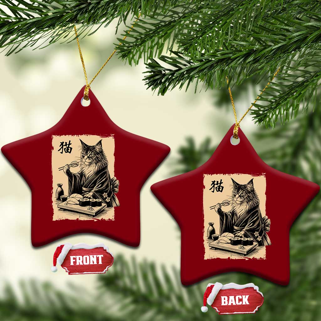 Vintage Japanese Cat Eating Sushi Ceramic Ornament Funny Maine Coon Kimono Gift TS12 Print Your Wear