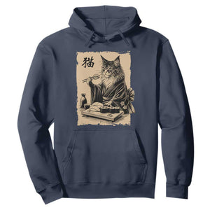 Vintage Japanese Cat Eating Sushi Hoodie Funny Maine Coon Kimono Gift TS12 Navy Print Your Wear