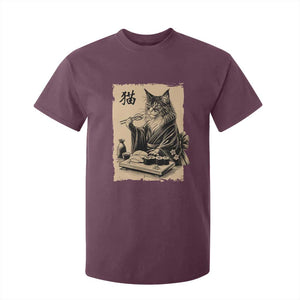 Vintage Japanese Cat Eating Sushi T Shirt For Kid Funny Maine Coon Kimono Gift TS12 Maroon Print Your Wear