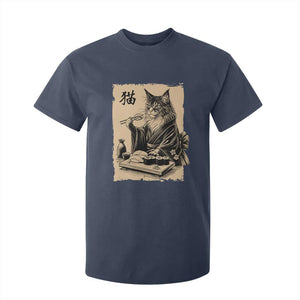 Vintage Japanese Cat Eating Sushi T Shirt For Kid Funny Maine Coon Kimono Gift TS12 Navy Print Your Wear