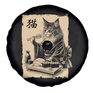 Vintage Japanese Cat Eating Sushi Spare Tire Cover Funny Maine Coon Kimono Gift TS12 Print Your Wear