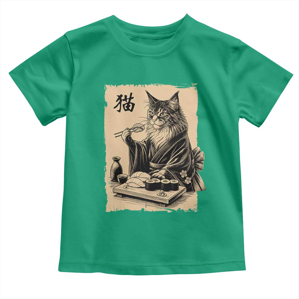 Vintage Japanese Cat Eating Sushi Toddler T Shirt Funny Maine Coon Kimono Gift TS12 Irish Green Print Your Wear