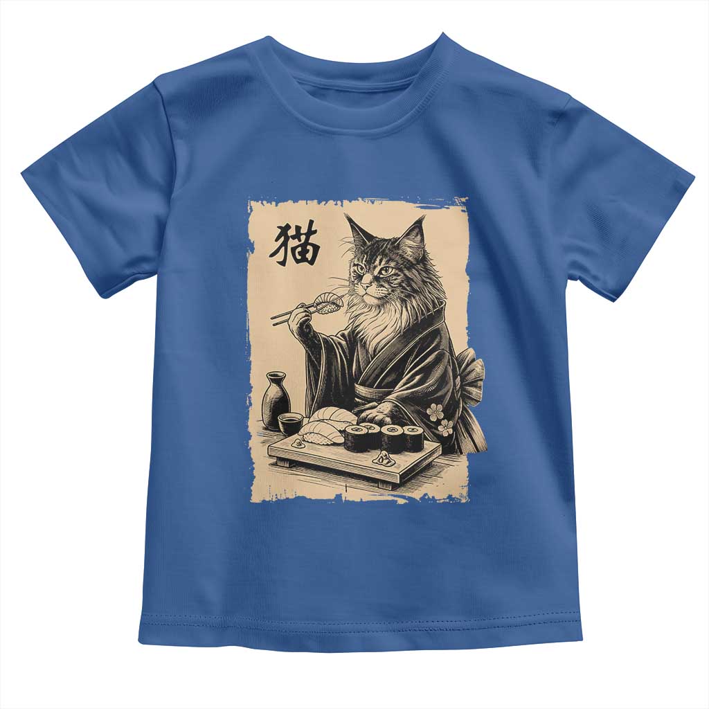 Vintage Japanese Cat Eating Sushi Toddler T Shirt Funny Maine Coon Kimono Gift TS12 Royal Blue Print Your Wear