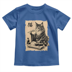 Vintage Japanese Cat Eating Sushi Toddler T Shirt Funny Maine Coon Kimono Gift TS12 Royal Blue Print Your Wear