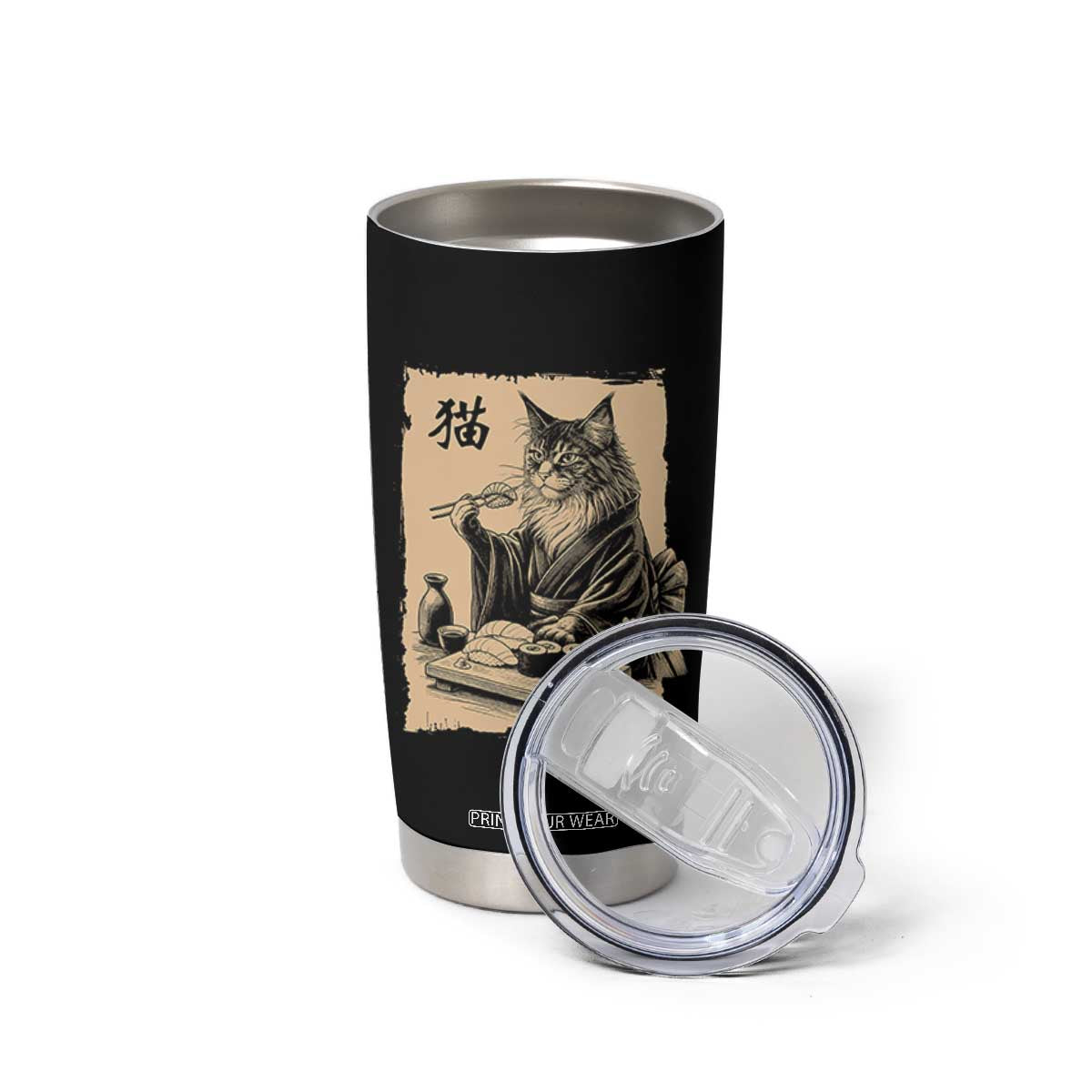 Vintage Japanese Cat Eating Sushi Tumbler Cup Funny Maine Coon Kimono Gift TS12 Print Your Wear