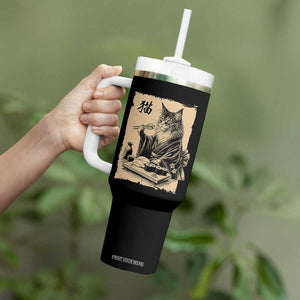 Vintage Japanese Cat Eating Sushi Tumbler With Handle Funny Maine Coon Kimono Gift TS12 Print Your Wear