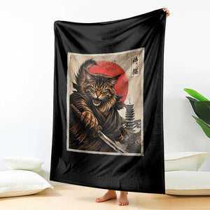 Japanese Maine Coon Samurai Warrior Throw Blanket Vintage Ukiyoe Cat TS12 Print Your Wear