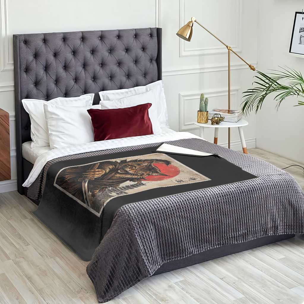 Japanese Maine Coon Samurai Warrior Throw Blanket Vintage Ukiyoe Cat TS12 Print Your Wear