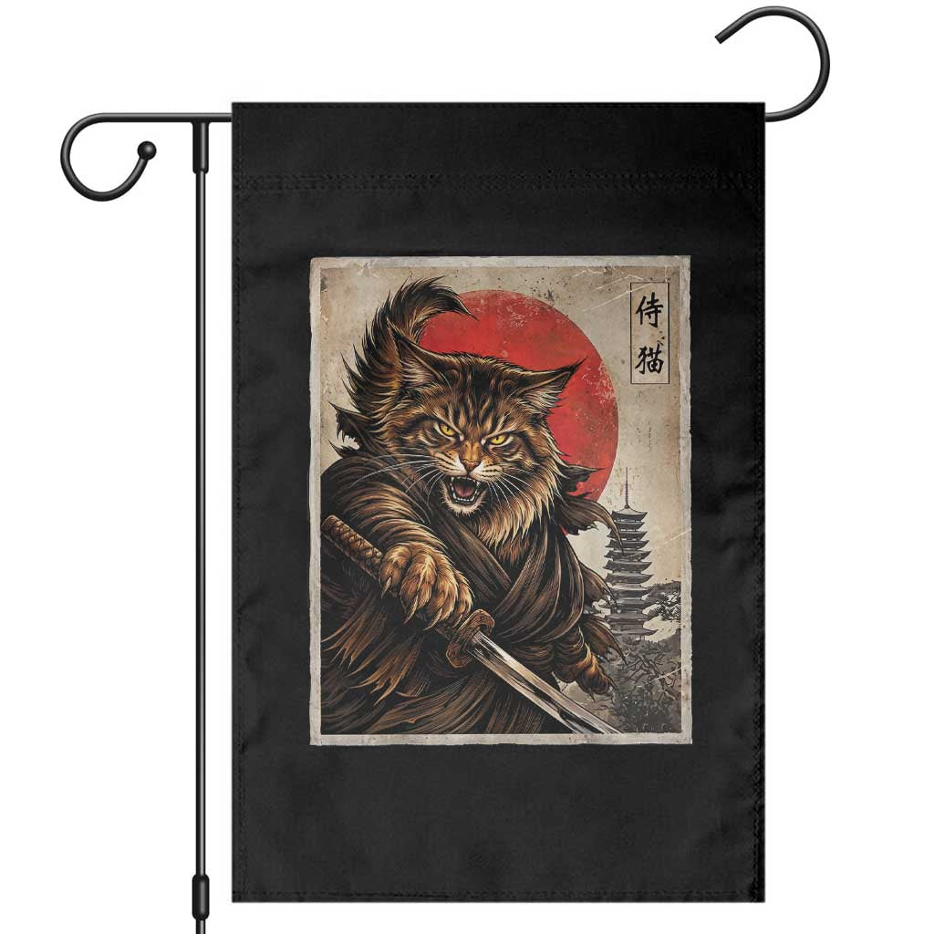 Japanese Maine Coon Samurai Warrior Garden Flag Vintage Ukiyoe Cat TS12 Black Print Your Wear