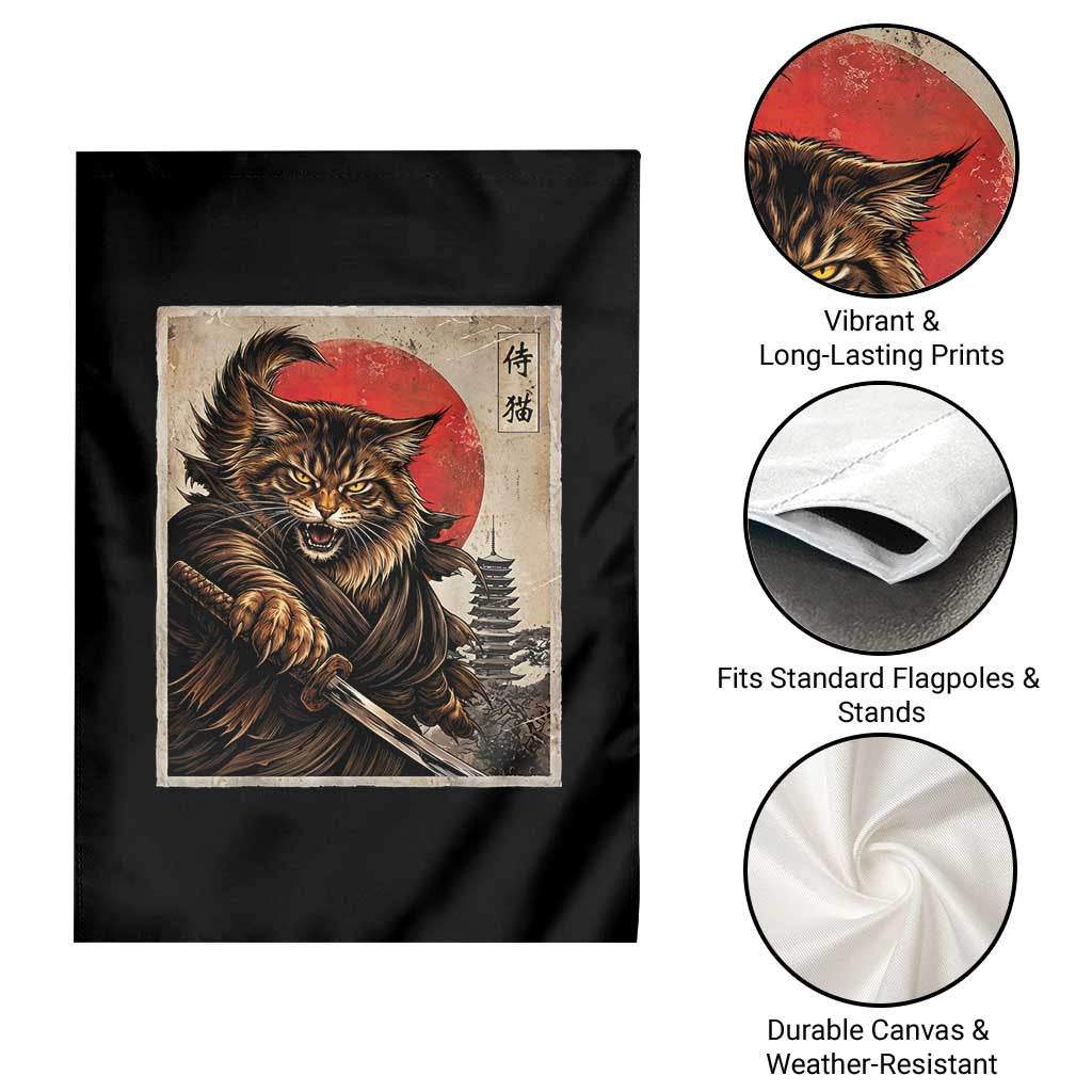 Japanese Maine Coon Samurai Warrior Garden Flag Vintage Ukiyoe Cat TS12 Print Your Wear