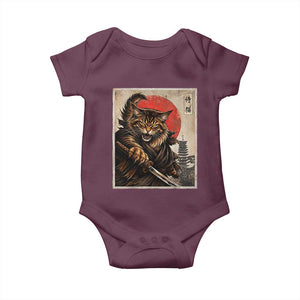Japanese Maine Coon Samurai Warrior Baby Onesie Vintage Ukiyoe Cat TS12 Maroon Print Your Wear