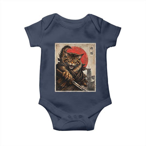 Japanese Maine Coon Samurai Warrior Baby Onesie Vintage Ukiyoe Cat TS12 Navy Print Your Wear