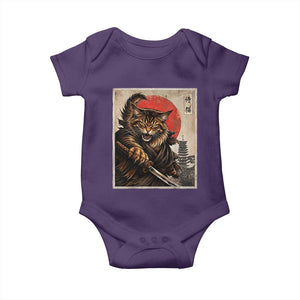 Japanese Maine Coon Samurai Warrior Baby Onesie Vintage Ukiyoe Cat TS12 Purple Print Your Wear