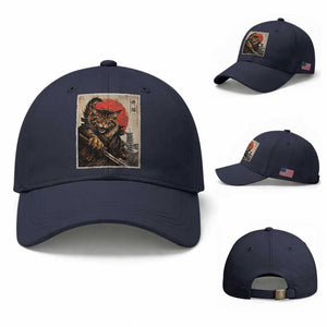 Japanese Maine Coon Samurai Warrior Baseball Cap Vintage Ukiyoe Cat TS12 Baseball Cap Universal Fit Navy Print Your Wear