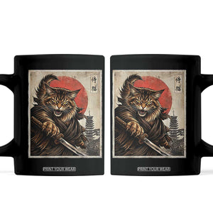 Japanese Maine Coon Samurai Warrior Coffee Mug Vintage Ukiyoe Cat TS12 Black Print Your Wear