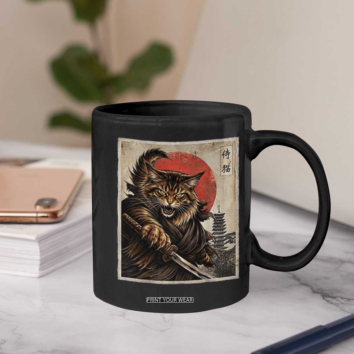 Japanese Maine Coon Samurai Warrior Coffee Mug Vintage Ukiyoe Cat TS12 Print Your Wear