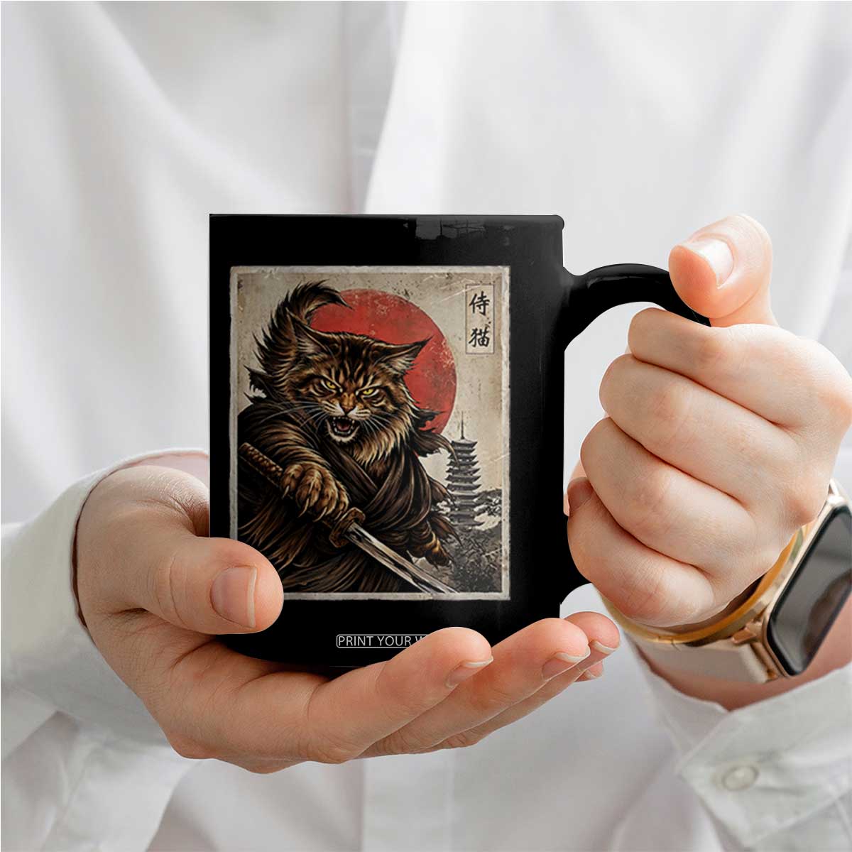 Japanese Maine Coon Samurai Warrior Coffee Mug Vintage Ukiyoe Cat TS12 Print Your Wear