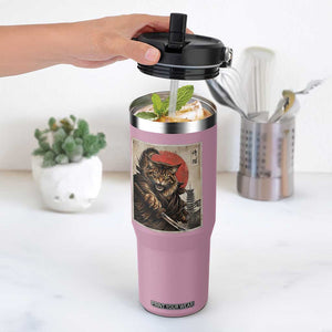 Japanese Maine Coon Samurai Warrior Flip Straw Tumbler Vintage Ukiyoe Cat TS12 One Size: 30 oz Light Pink Print Your Wear