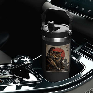 Japanese Maine Coon Samurai Warrior Flip Straw Tumbler Vintage Ukiyoe Cat TS12 Print Your Wear