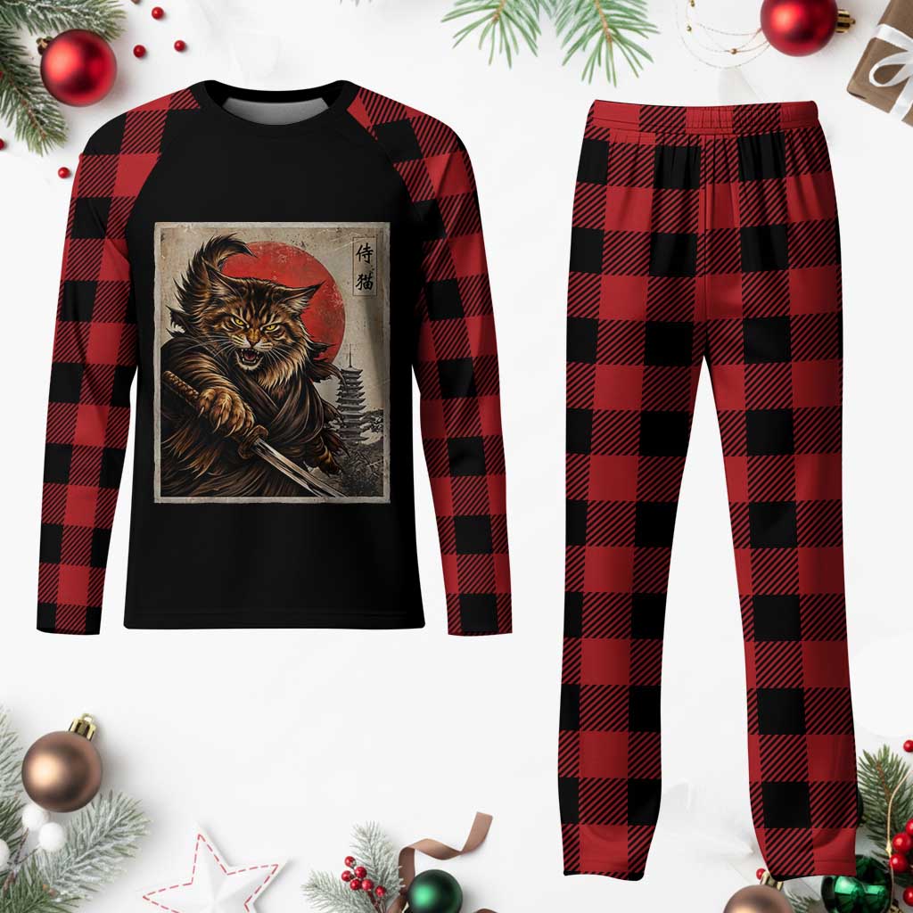 Japanese Maine Coon Samurai Warrior Plaid Pajama Set Vintage Ukiyoe Cat TS12 Buffalo Plaid Print Your Wear