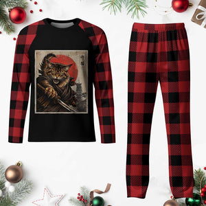Japanese Maine Coon Samurai Warrior Plaid Pajama Set Vintage Ukiyoe Cat TS12 Buffalo Plaid Print Your Wear