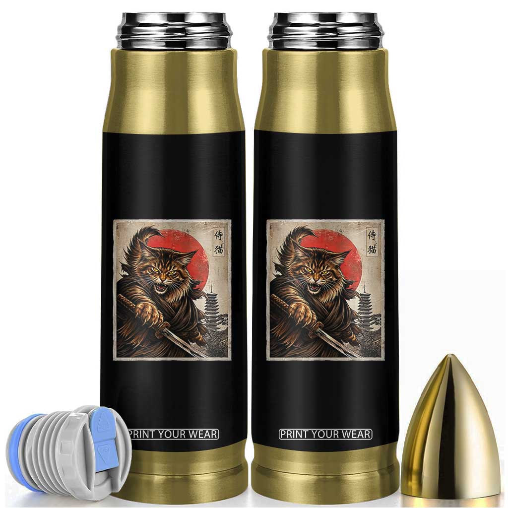 Japanese Maine Coon Samurai Warrior Bullet Tumbler Vintage Ukiyoe Cat TS12 Black Print Your Wear