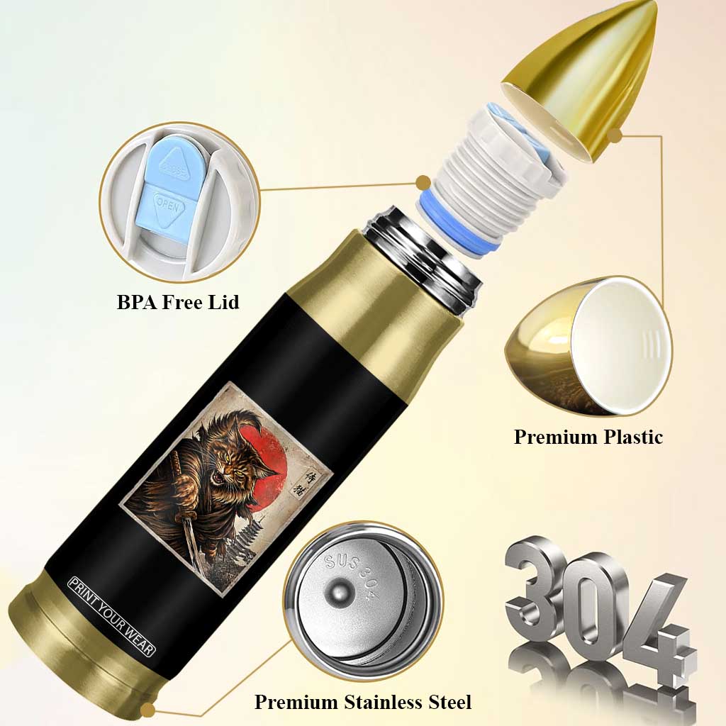 Japanese Maine Coon Samurai Warrior Bullet Tumbler Vintage Ukiyoe Cat TS12 Print Your Wear