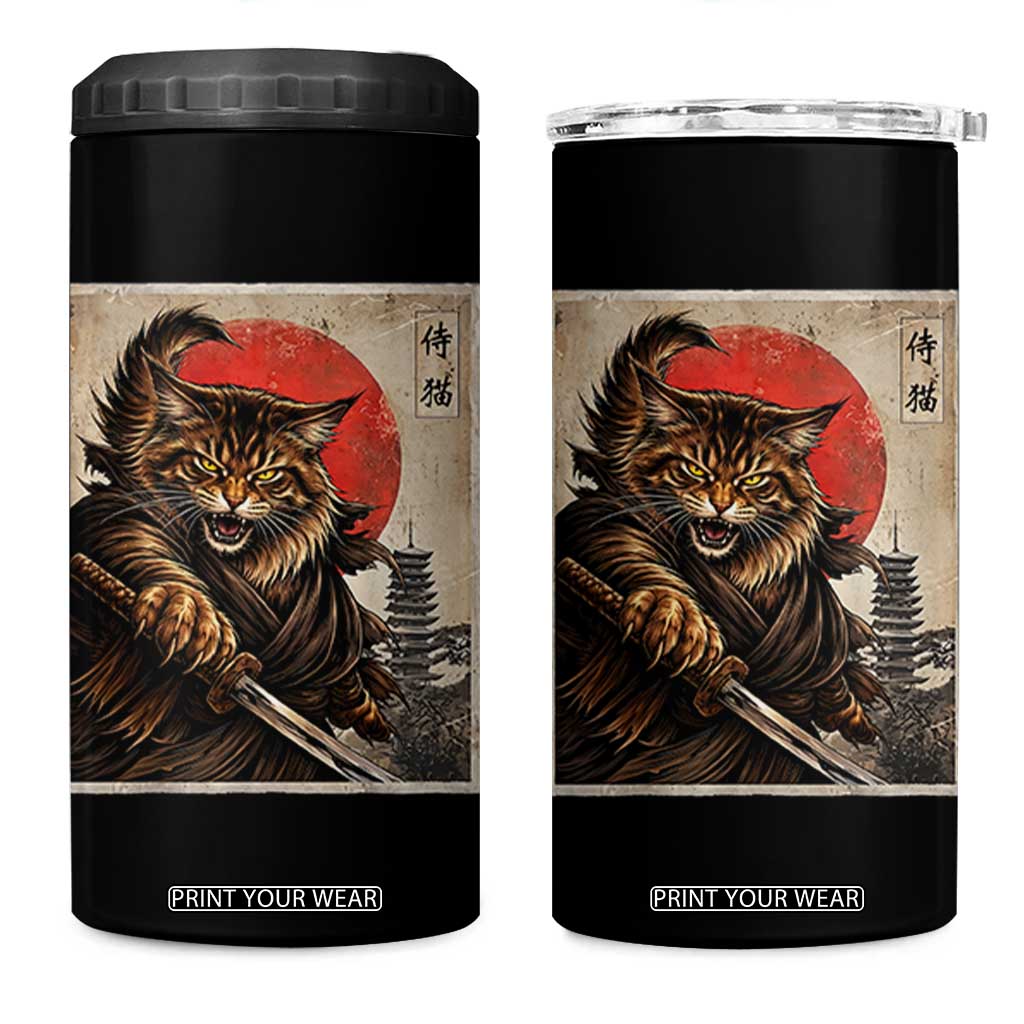 Japanese Maine Coon Samurai Warrior 4 in 1 Can Cooler Tumbler Vintage Ukiyoe Cat TS12 One Size: 16 oz Black Print Your Wear