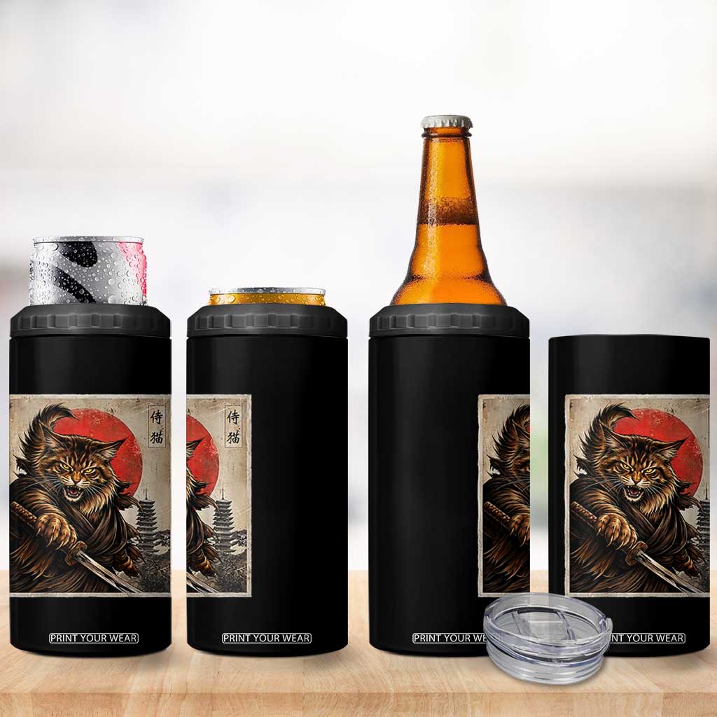 Japanese Maine Coon Samurai Warrior 4 in 1 Can Cooler Tumbler Vintage Ukiyoe Cat TS12 Print Your Wear