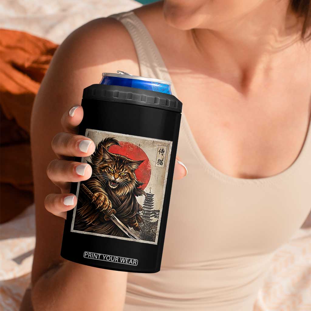 Japanese Maine Coon Samurai Warrior 4 in 1 Can Cooler Tumbler Vintage Ukiyoe Cat TS12 Print Your Wear