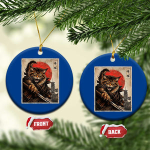 Japanese Maine Coon Samurai Warrior Ceramic Ornament Vintage Ukiyoe Cat TS12 1pc Blue Print Your Wear