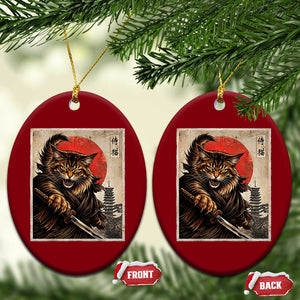 Japanese Maine Coon Samurai Warrior Ceramic Ornament Vintage Ukiyoe Cat TS12 Print Your Wear